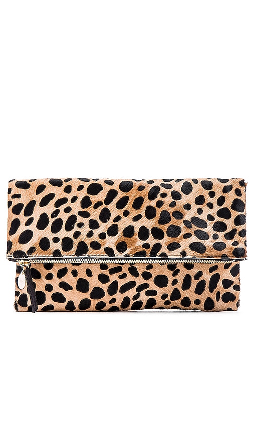 leopard clare v calf hair clutch — bows & sequins