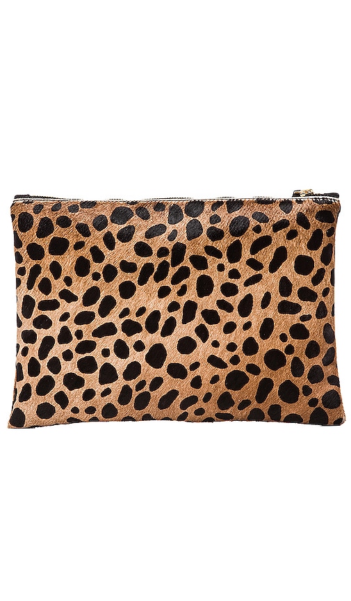 calf hair leopard clutch