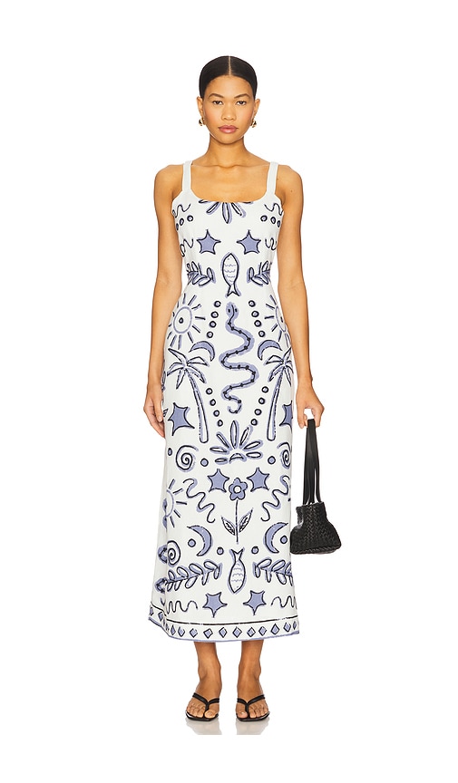 Shelly Ankle Dress in White,Blue. - size XL (also in L, M, S, XS)