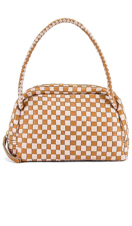 Cleobella Alia Bicolor Woven Leather Top-handle Bag In Tan
