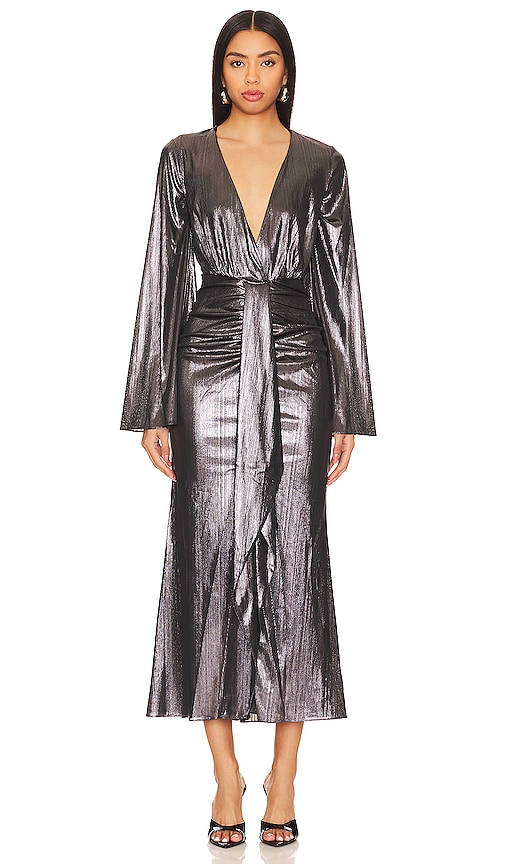 Caroline Constas Dorian Dress In Metallic Silver