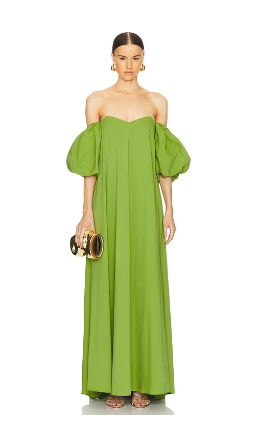 CAROLINE CONSTAS Palmer Off Shoulder Gown in Pistachio