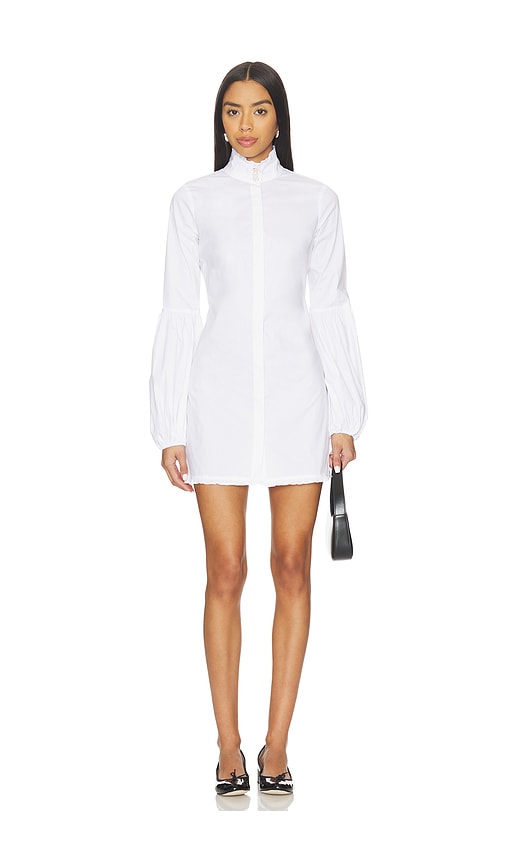 Caroline Constas Jacqueline High Neck Ruffle Mini Shirt Dress In White