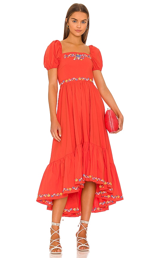 CAROLINE CONSTAS Hayden Dress in Red Multi Embroidery
