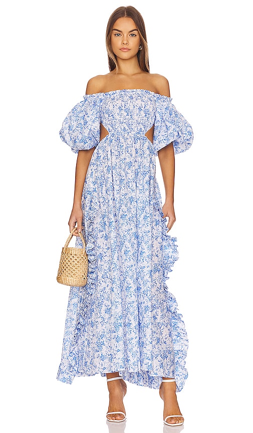 CAROLINE CONSTAS Yara Gown in Blue Toile | REVOLVE