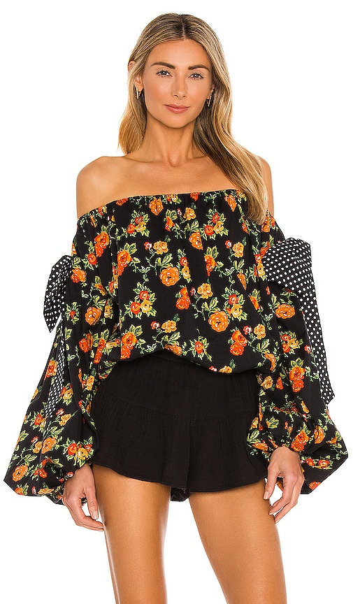 CAROLINE CONSTAS Mason Top in Black Multi Vacation Floral | REVOLVE