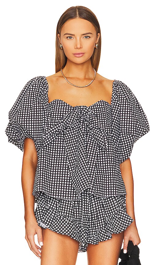 CAROLINE CONSTAS Reyna Top in Black Gingham