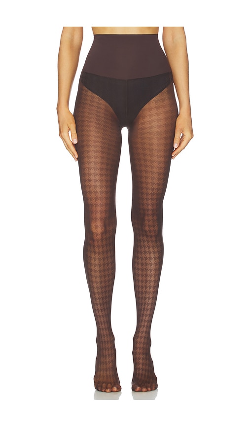 Commando Houndstooth Sheer Tights In Brown