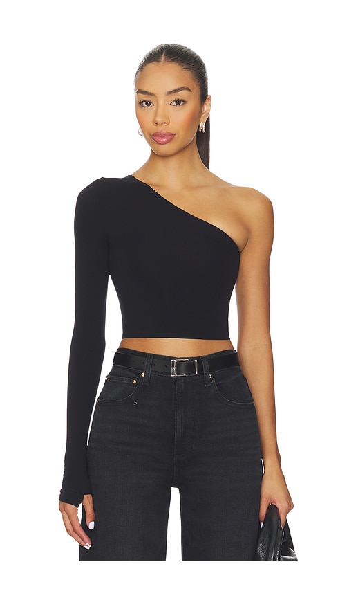 Commando Ballet Body One Shoulder Crop Top With Thumbhole In Black