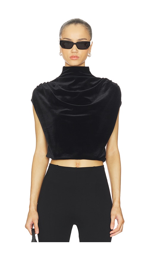 Commando Velvet Draped Mockneck Crop Top In Black