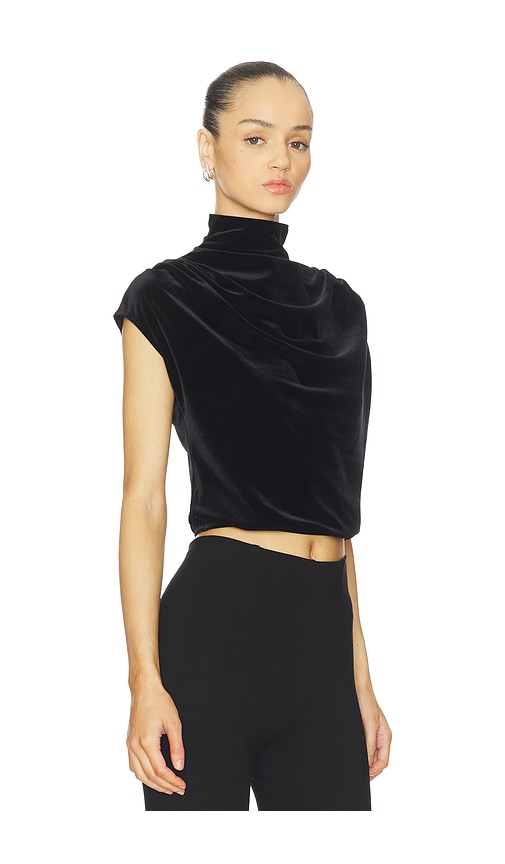 Commando Velvet Draped Mockneck Crop Top In Black