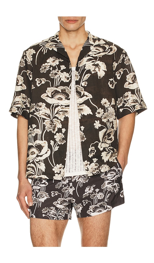 Commas Painted Peonies Bowling Shirt