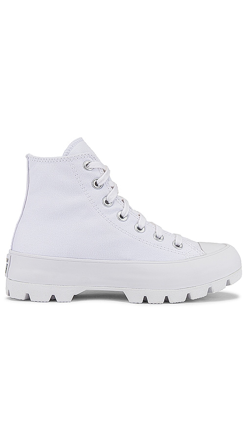 Converse Chuck Taylor All Star Lugged Hi Sneaker in White & Black | REVOLVE