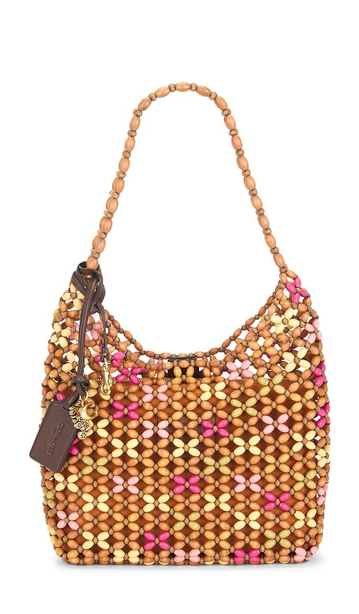 Coach Wooden Beaded Brooklyn Shoulder Bag 28 in Brown.