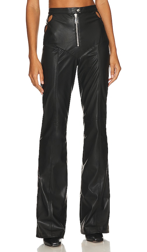 Ceren Ocak Faux Leather Detailed Trousers In Black