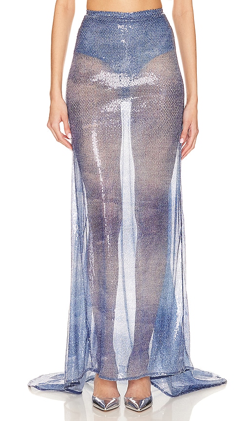 Shop Ceren Ocak Denim Effect Sequin Skirt In 蓝色