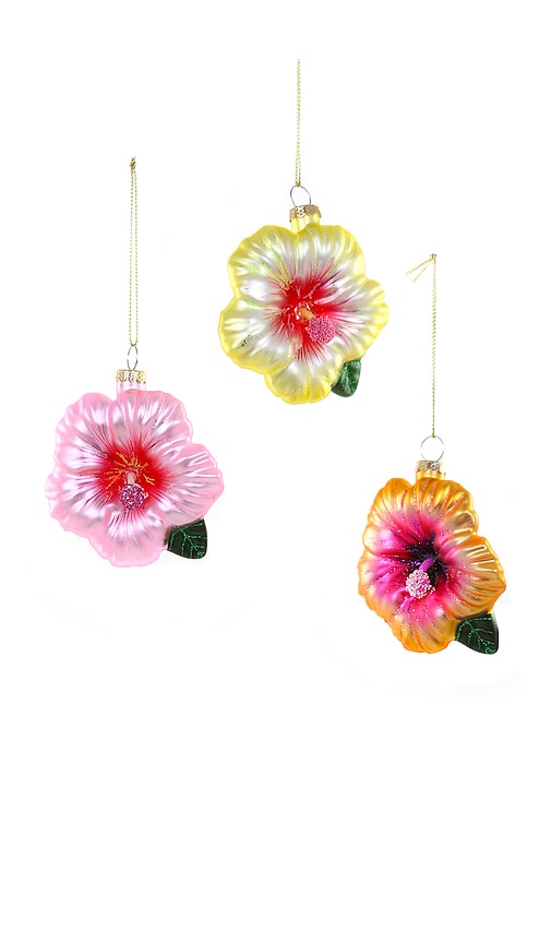 Cody Foster & Co Set Of 3 Hibiscus Ornaments In N,a