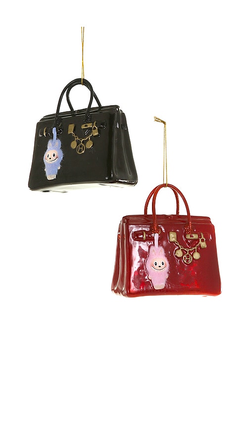 Cody Foster & Co Luxe Bag With Monster Ornament Set Of 2 in Red.