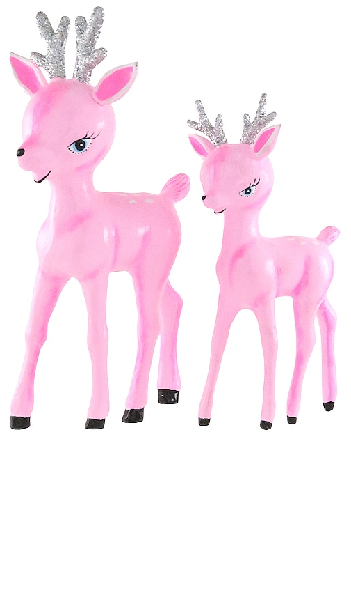 Cody Foster & Co Retro Deer Decrotive Figurine Set Of 2 in Pink