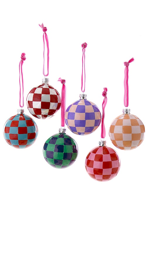 Cody Foster & Co Checkered Medium Bauble Ornaments Set Of 6 In Multi