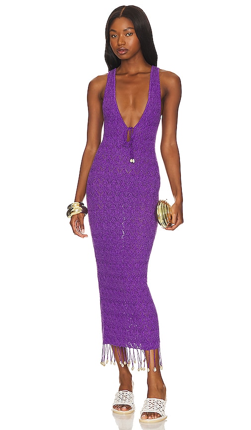 Camila Coelho Abeni Keyhole Midi Knit Dress in Purple | REVOLVE