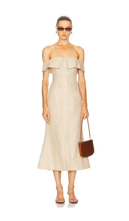 Camila Coelho Harlow Linen Midi Dress In Brown