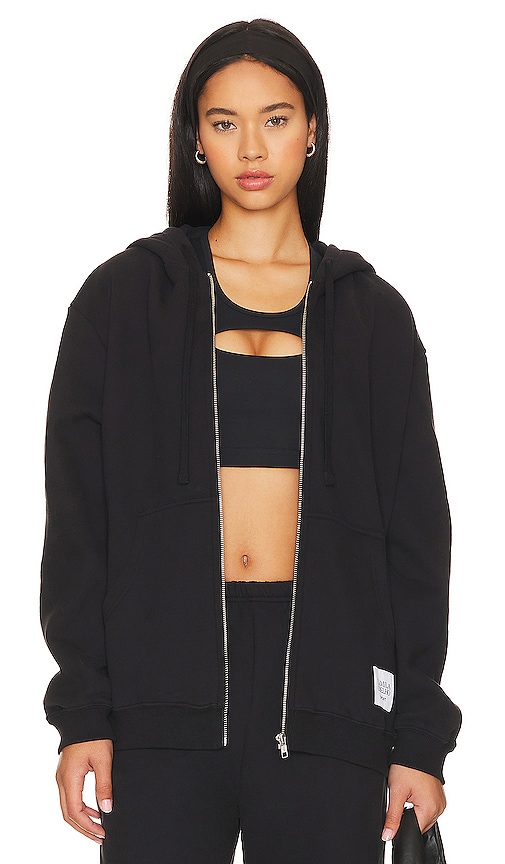alo Cropped Go Time Padded Hoodie in Black