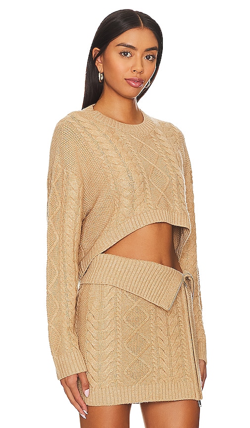 Shop Camila Coelho Carmen Cropped Cable Crew In Tan