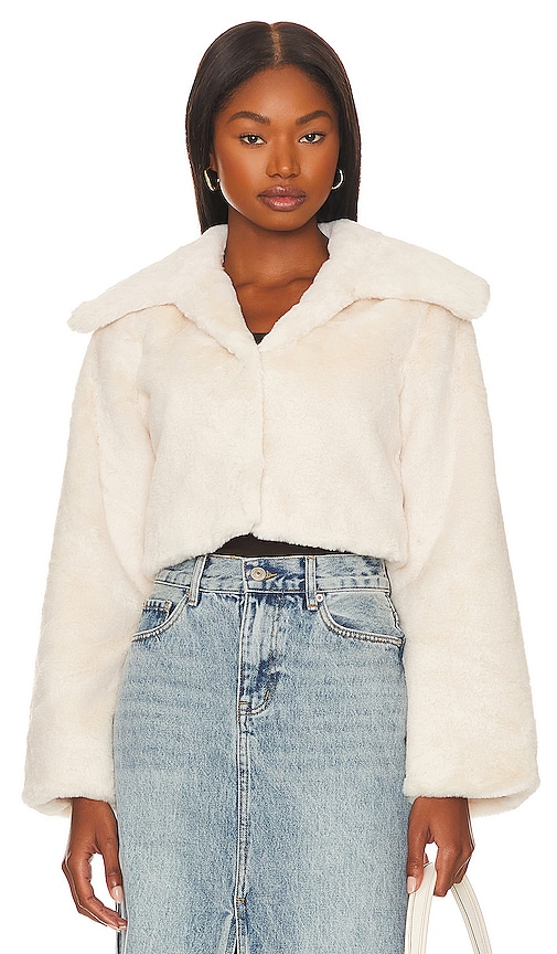 Shop Camila Coelho Cleobella Cropped Faux Fur Jacket In Ivory