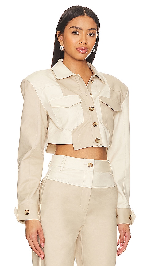 Shop Camila Coelho Araceli Cropped Jacket In Sand & Beige