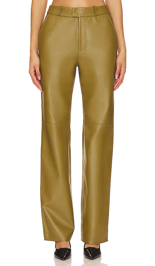 Camila Coelho Rhodes Leather Pants In Olive Green