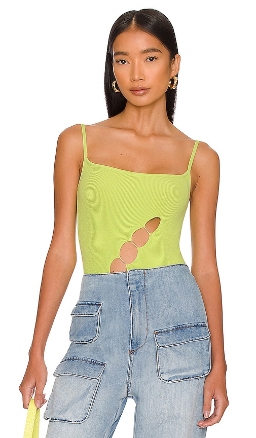 Camila Coelho Maia Knit Bodysuit in Lime Green