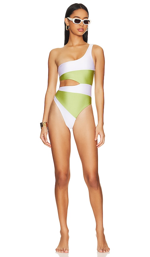 Camila Coelho Rumba One Piece in Celery Green & White | REVOLVE