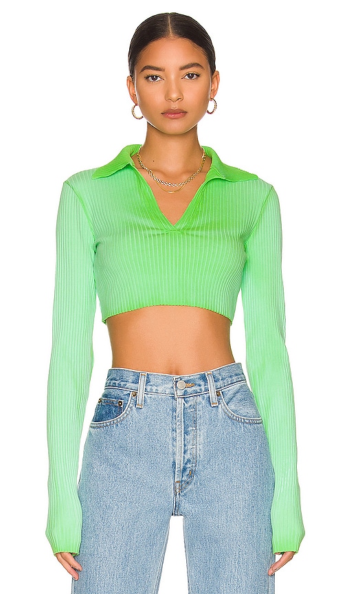 COTTON CITIZEN Ibiza Crop Polo Shirt in Lime Mix