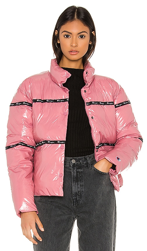 champion pink metallic puffer jacket