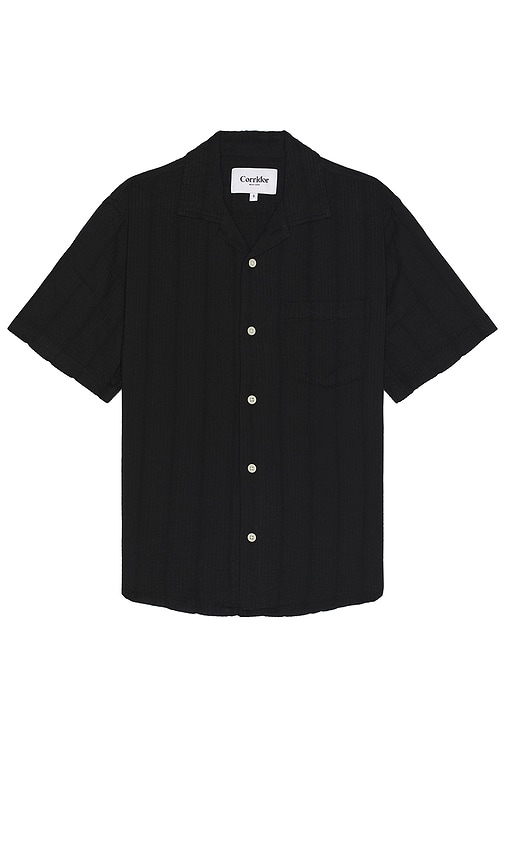 Corridor Striped Seersucker Short Sleeve Shirt In 黑色