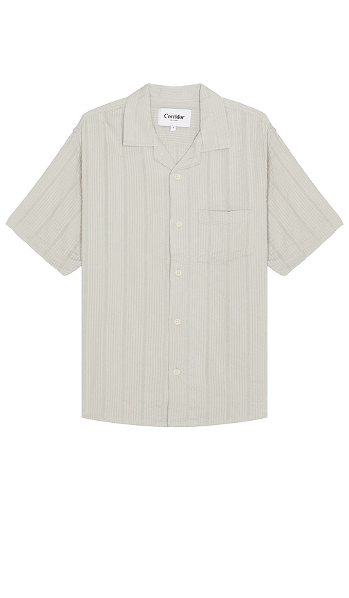 Shop Corridor Striped Seersucker Short Sleeve Shirt In Grey