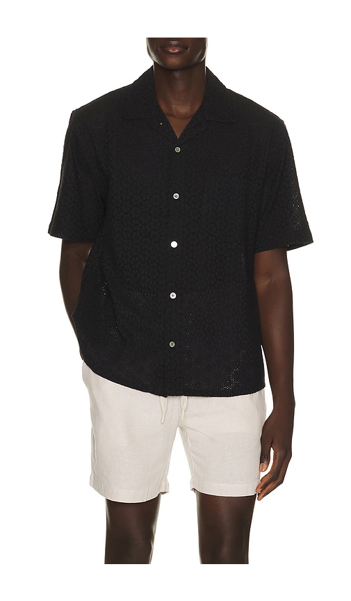 Corridor Floral Eyelet Short Sleeve Shirt In Black