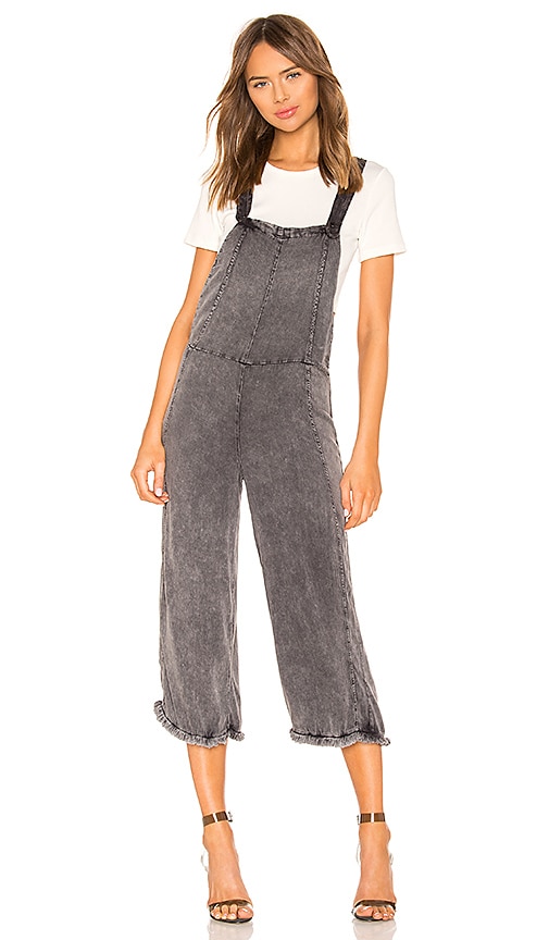 Cross Back Cropped Culotte Overalls with Frayed Edge