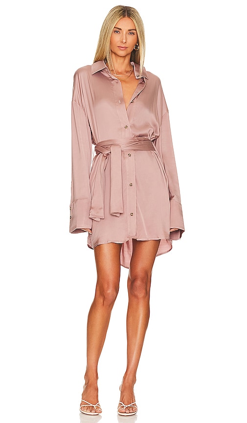 Chaser Stretch Silky Woven Essex Shirt Dress in Mauve