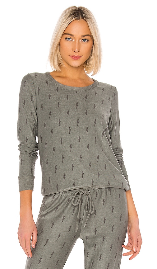 Chaser X Revolve Black Bolts Sweatshirt In Safari Revolve 0376