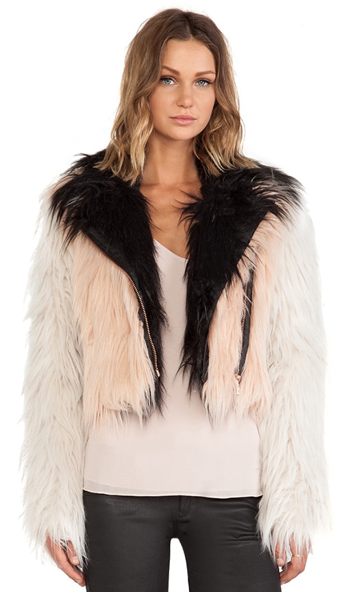Colorblocked Faux Fur Moto Jacket