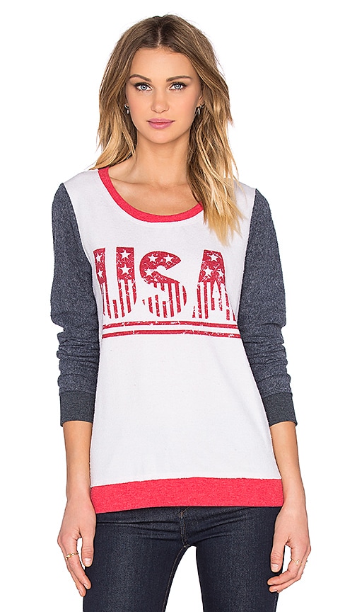Chaser USA Long Sleeve Tee in Salt & Blue & Red | REVOLVE