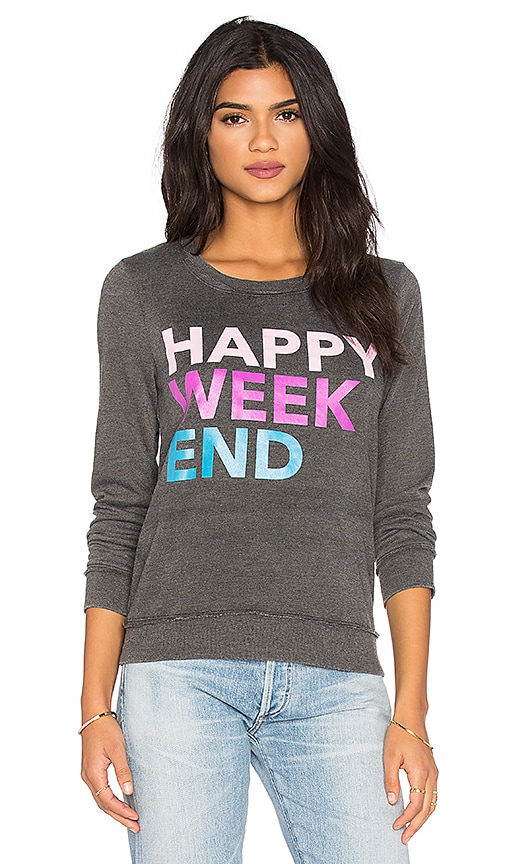 Chaser Happy Weekend Long Sleeve Tee in Black | REVOLVE