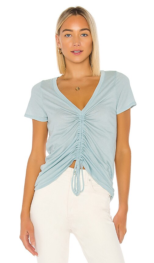 Drawstring Front Short Sleeve V Neck Tee