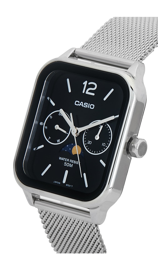  Casio Moon Phase Watch In Metallic Silver. 