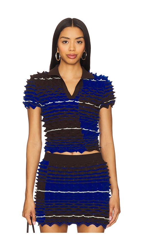 CHET LO Spikey Gradient Polo Top in Electric Blue, Brown, & Mint