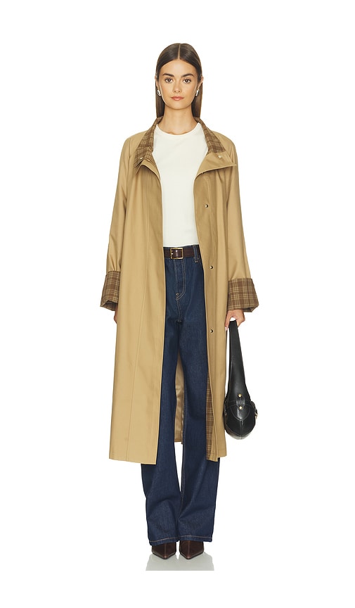 Cubic London Funnel Neck Colorblock Cuff Trench Coat in Brown. - size L (also in M, S)
