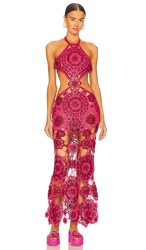 Cult Gaia Accalia Crochet Gown in Ghermez Rose