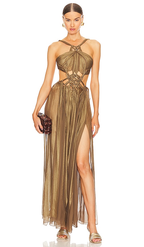 Cult Gaia Alexa Halter Gown in Gold